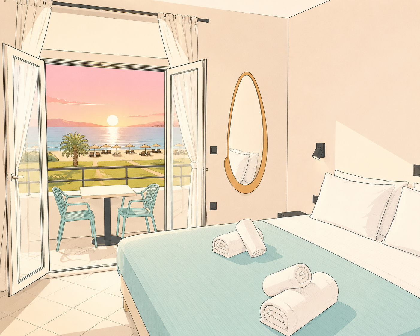 Illustrated Magenta Beach suite