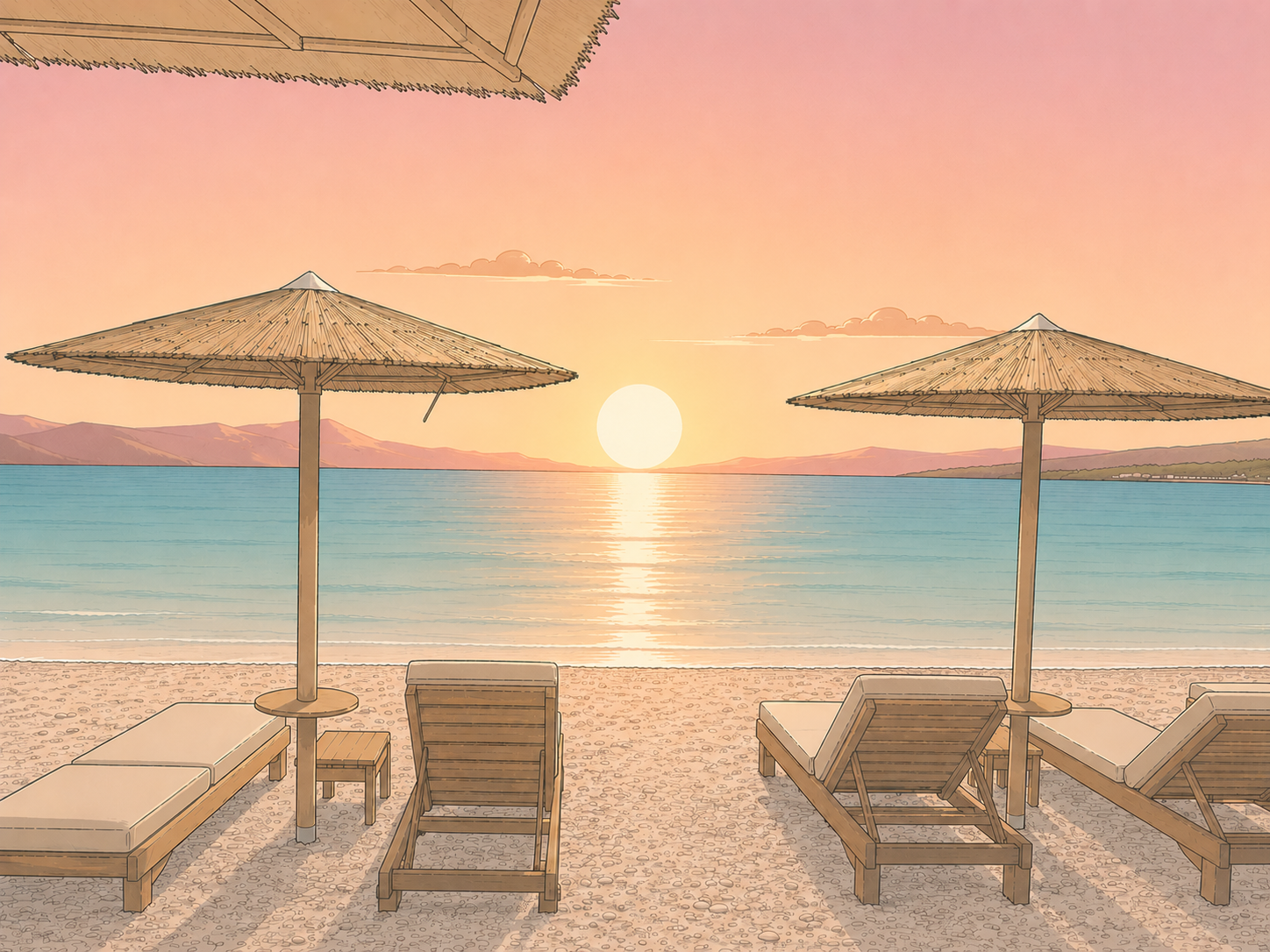 Illustrated sunset at Magenta Beach